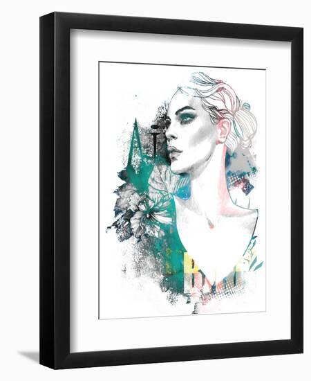 Fashion Illustration with a Freehand Drawing Pretty Blonde Lady and Floral Elements-A Frants-Framed Art Print