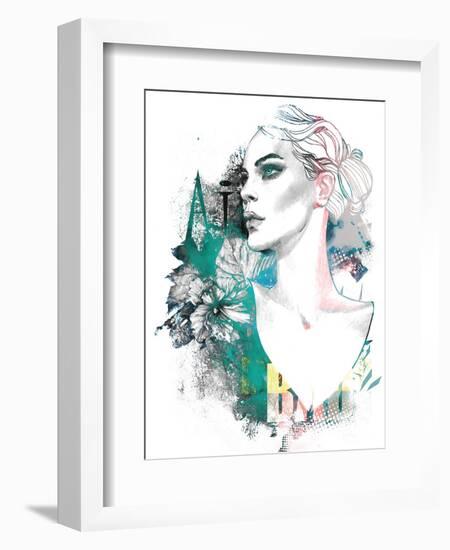 Fashion Illustration with a Freehand Drawing Pretty Blonde Lady and Floral Elements-A Frants-Framed Art Print