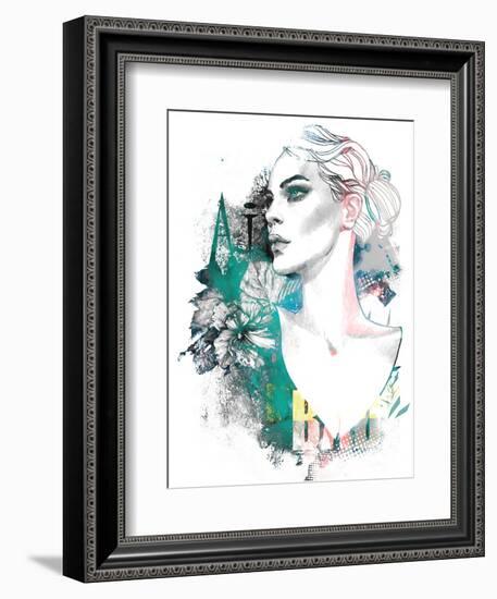 Fashion Illustration with a Freehand Drawing Pretty Blonde Lady and Floral Elements-A Frants-Framed Art Print