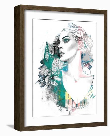 Fashion Illustration with a Freehand Drawing Pretty Blonde Lady and Floral Elements-A Frants-Framed Art Print