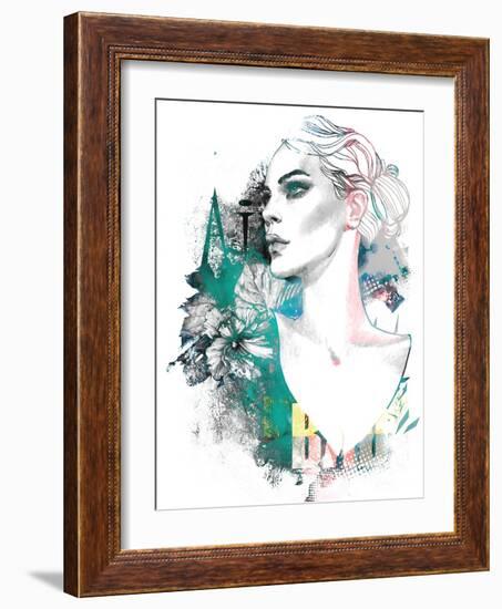 Fashion Illustration with a Freehand Drawing Pretty Blonde Lady and Floral Elements-A Frants-Framed Art Print