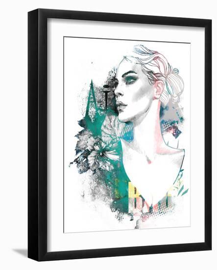 Fashion Illustration with a Freehand Drawing Pretty Blonde Lady and Floral Elements-A Frants-Framed Art Print