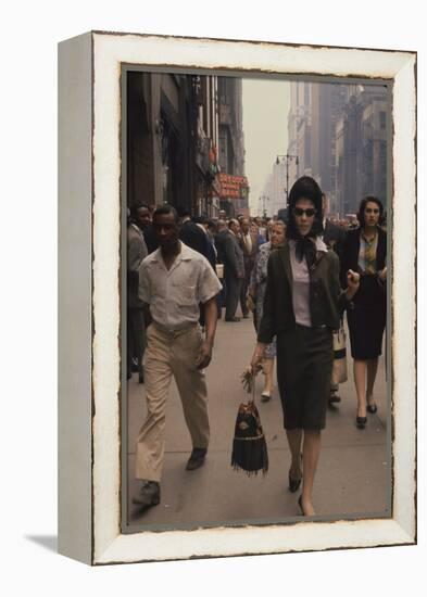 Fashion Model Brigitte Wasserman Walks Along 7th Avenue, New York, New York, 1960-Walter Sanders-Framed Premier Image Canvas