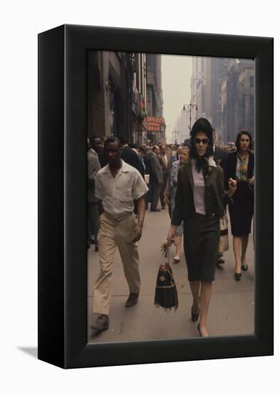 Fashion Model Brigitte Wasserman Walks Along 7th Avenue, New York, New York, 1960-Walter Sanders-Framed Premier Image Canvas