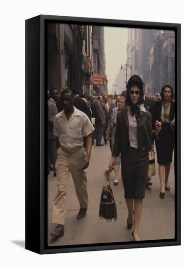 Fashion Model Brigitte Wasserman Walks Along 7th Avenue, New York, New York, 1960-Walter Sanders-Framed Premier Image Canvas