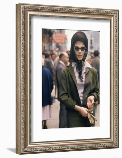 Fashion Model Brigitte Wasserman Walks Along 7th Avenue, New York, New York, 1960-Walter Sanders-Framed Photographic Print