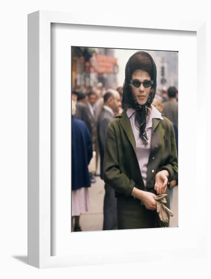 Fashion Model Brigitte Wasserman Walks Along 7th Avenue, New York, New York, 1960-Walter Sanders-Framed Photographic Print