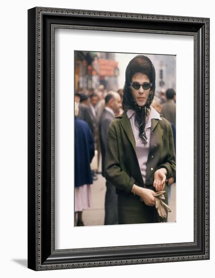 Fashion Model Brigitte Wasserman Walks Along 7th Avenue, New York, New York, 1960-Walter Sanders-Framed Photographic Print