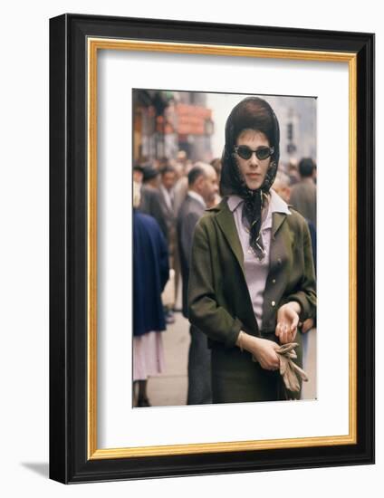 Fashion Model Brigitte Wasserman Walks Along 7th Avenue, New York, New York, 1960-Walter Sanders-Framed Photographic Print