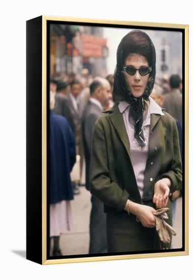 Fashion Model Brigitte Wasserman Walks Along 7th Avenue, New York, New York, 1960-Walter Sanders-Framed Premier Image Canvas