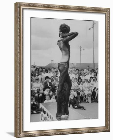 Fashion Model Donyale Luna Arching Back While Modeling Backless Dress-null-Framed Premium Photographic Print