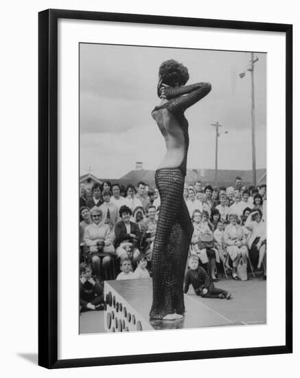 Fashion Model Donyale Luna Arching Back While Modeling Backless Dress-null-Framed Premium Photographic Print