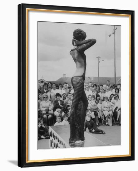 Fashion Model Donyale Luna Arching Back While Modeling Backless Dress-null-Framed Premium Photographic Print