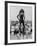 Fashion Model Donyale Luna at End of Outdoor Runway and Modeling Thigh High Lace Up Leather Boots-null-Framed Premium Photographic Print