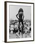 Fashion Model Donyale Luna at End of Outdoor Runway and Modeling Thigh High Lace Up Leather Boots-null-Framed Premium Photographic Print