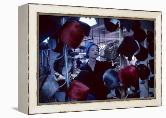 Fashion Model Katherine Gill with Hat by Christian Dior, New York, New York, 1960-Walter Sanders-Framed Premier Image Canvas