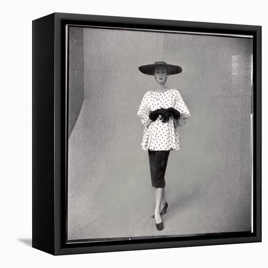 Fashion Model Showing Polka Dotted Smock Top over Black Skirt by Balenciaga-Gordon Parks-Framed Premier Image Canvas