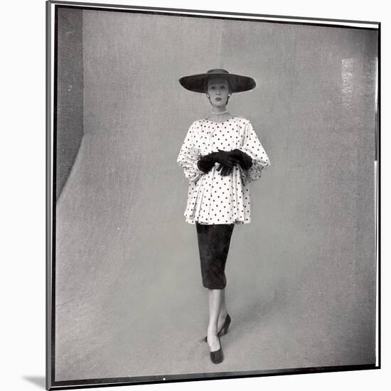 Fashion Model Showing Polka Dotted Smock Top over Black Skirt by Balenciaga-Gordon Parks-Mounted Photographic Print