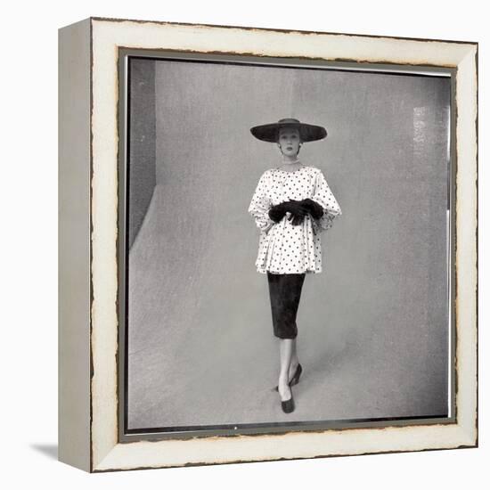 Fashion Model Showing Polka Dotted Smock Top over Black Skirt by Balenciaga-Gordon Parks-Framed Premier Image Canvas