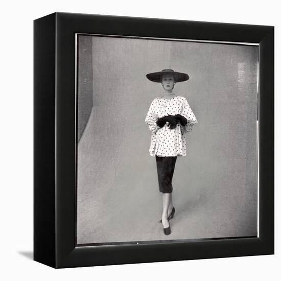 Fashion Model Showing Polka Dotted Smock Top over Black Skirt by Balenciaga-Gordon Parks-Framed Premier Image Canvas