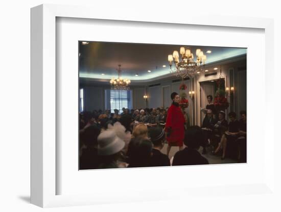 Fashion Model Shows Off a Christian Dior Design to Buyers and Press, New York, New York, 1960-Walter Sanders-Framed Photographic Print