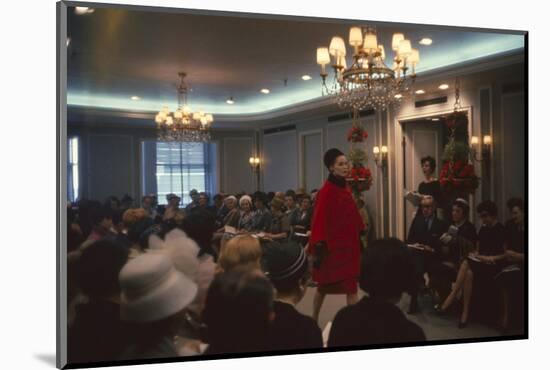 Fashion Model Shows Off a Christian Dior Design to Buyers and Press, New York, New York, 1960-Walter Sanders-Mounted Photographic Print
