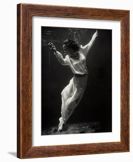 Fashion Model Underwater in Dolphin Tank-null-Framed Photographic Print