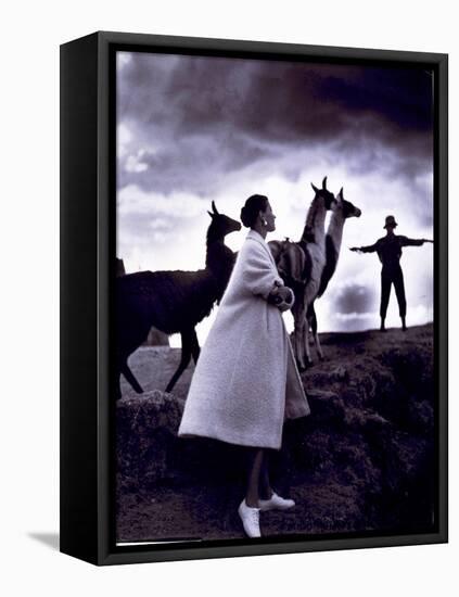 Fashion Model with Llamas, 1952-Science Source-Framed Premier Image Canvas