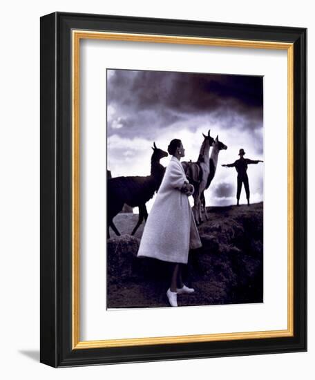 Fashion Model with Llamas, 1952-Science Source-Framed Giclee Print