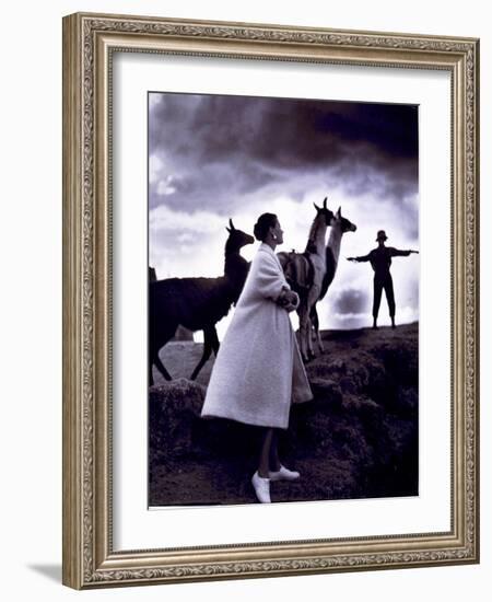 Fashion Model with Llamas, 1952-Science Source-Framed Giclee Print