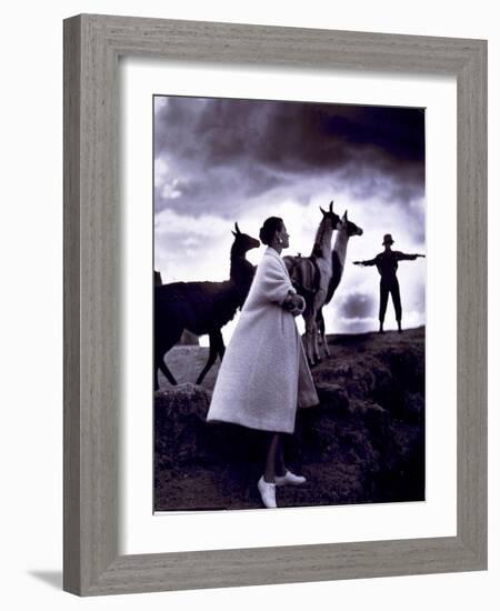 Fashion Model with Llamas, 1952-Science Source-Framed Giclee Print