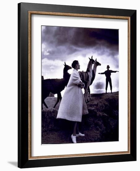 Fashion Model with Llamas, 1952-Science Source-Framed Giclee Print