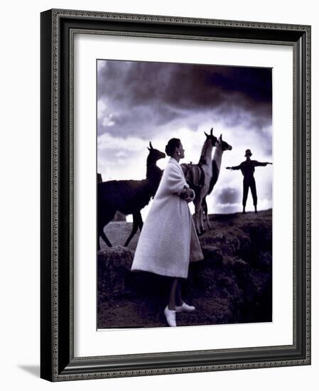 Fashion Model with Llamas, 1952-Science Source-Framed Giclee Print