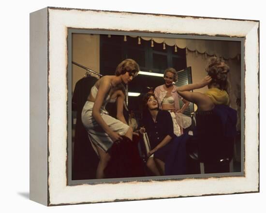 Fashion Models after a David Crystal Show Backstage, New York, New York, 1960-Walter Sanders-Framed Premier Image Canvas