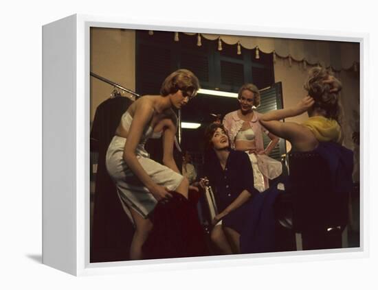 Fashion Models after a David Crystal Show Backstage, New York, New York, 1960-Walter Sanders-Framed Premier Image Canvas