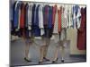 Fashion Models Behind a Suit Rack Trying on Clothes at Zelinka-Matlick, New York, New York, 1960-Walter Sanders-Mounted Photographic Print