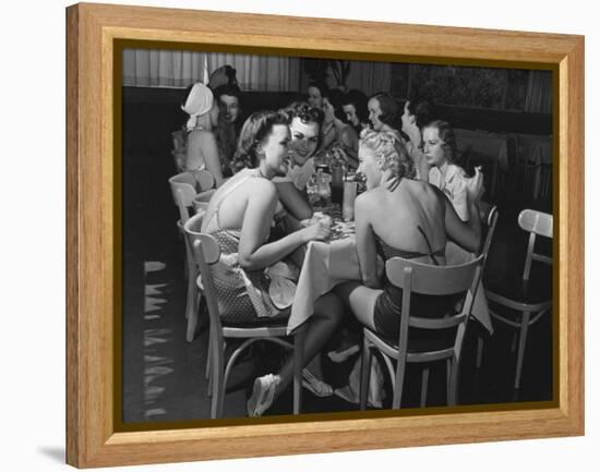 Fashion Models Taking Their Lunch Break at the Racquet Club Cafe-Peter Stackpole-Framed Premier Image Canvas