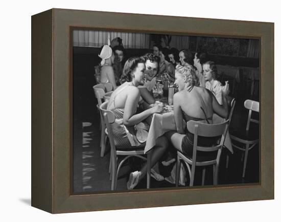 Fashion Models Taking Their Lunch Break at the Racquet Club Cafe-Peter Stackpole-Framed Premier Image Canvas