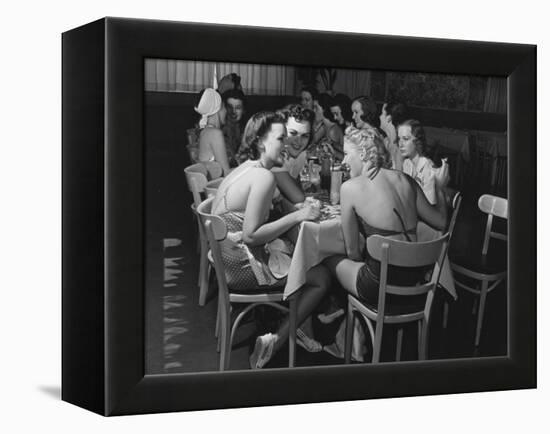 Fashion Models Taking Their Lunch Break at the Racquet Club Cafe-Peter Stackpole-Framed Premier Image Canvas