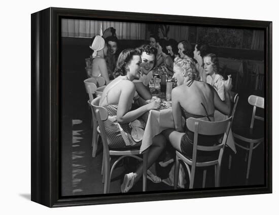 Fashion Models Taking Their Lunch Break at the Racquet Club Cafe-Peter Stackpole-Framed Premier Image Canvas