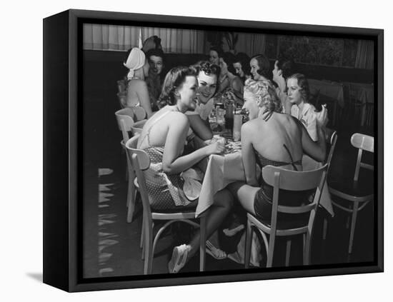 Fashion Models Taking Their Lunch Break at the Racquet Club Cafe-Peter Stackpole-Framed Premier Image Canvas