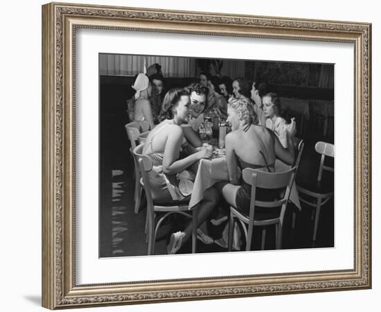 Fashion Models Taking Their Lunch Break at the Racquet Club Cafe-Peter Stackpole-Framed Photographic Print