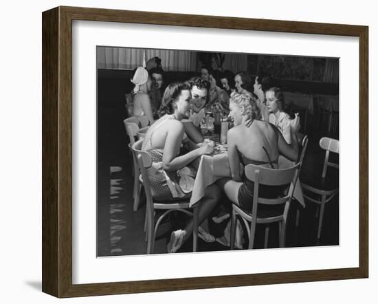 Fashion Models Taking Their Lunch Break at the Racquet Club Cafe-Peter Stackpole-Framed Photographic Print