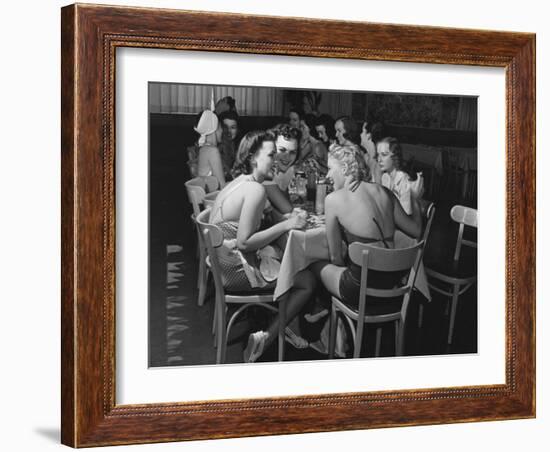Fashion Models Taking Their Lunch Break at the Racquet Club Cafe-Peter Stackpole-Framed Photographic Print