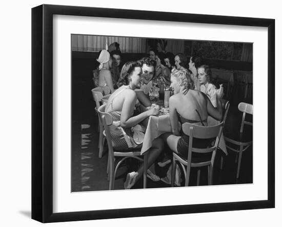 Fashion Models Taking Their Lunch Break at the Racquet Club Cafe-Peter Stackpole-Framed Photographic Print