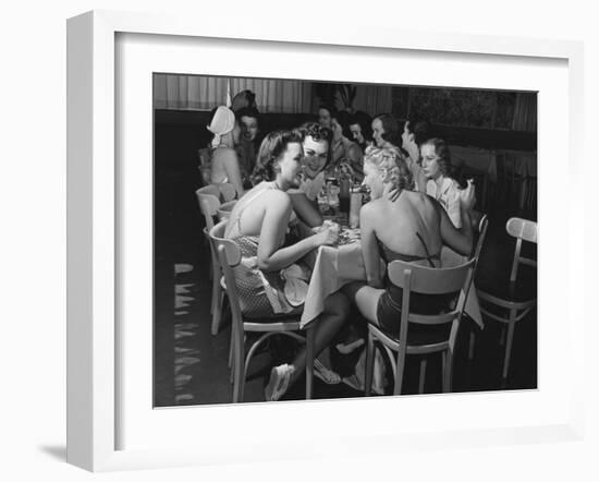 Fashion Models Taking Their Lunch Break at the Racquet Club Cafe-Peter Stackpole-Framed Photographic Print