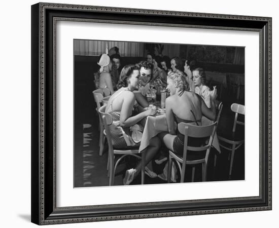 Fashion Models Taking Their Lunch Break at the Racquet Club Cafe-Peter Stackpole-Framed Photographic Print