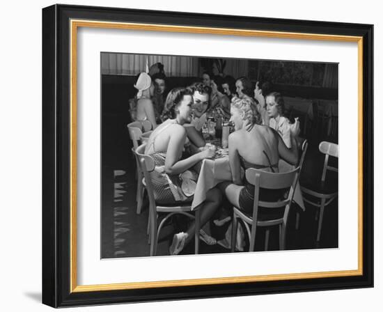 Fashion Models Taking Their Lunch Break at the Racquet Club Cafe-Peter Stackpole-Framed Photographic Print