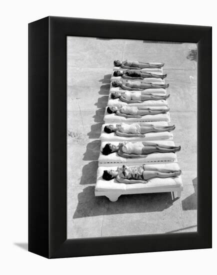 Fashion Models Wearing Swimsuits at a Florida Pool-Lisa Larsen-Framed Premier Image Canvas