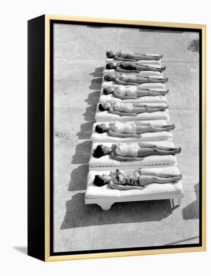 Fashion Models Wearing Swimsuits at a Florida Pool-Lisa Larsen-Framed Premier Image Canvas